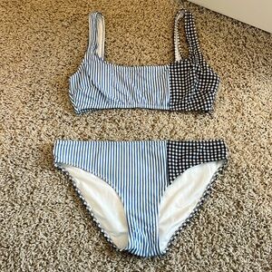 Aerie gingham/striped blue bikini set